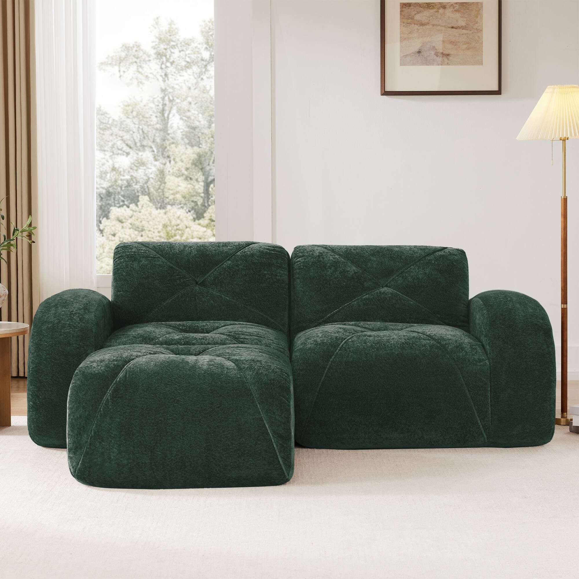 Left. LOVMOR - Velvet Couch L Shaped Storage Ottoman No Assembly Anti Slip Tufted For Living Room Bedroom Apartment Soft Home - Green.