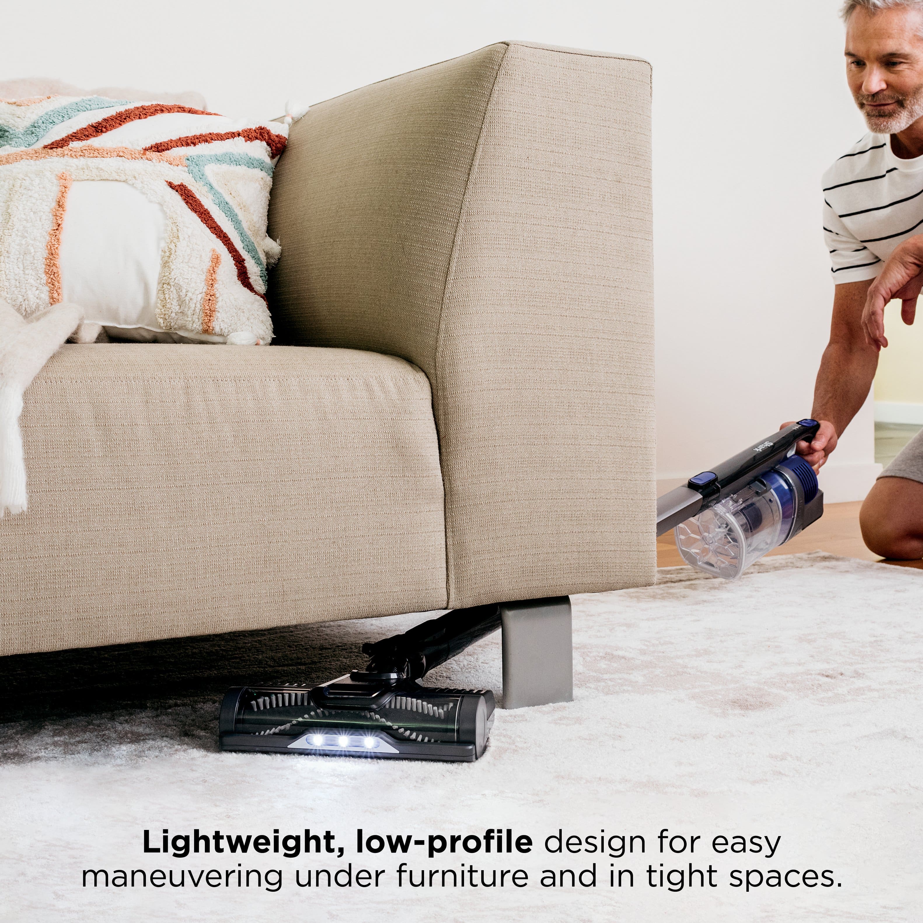 Lightweight, low-profile design for easy maneuvering under furniture and in tight spaces.