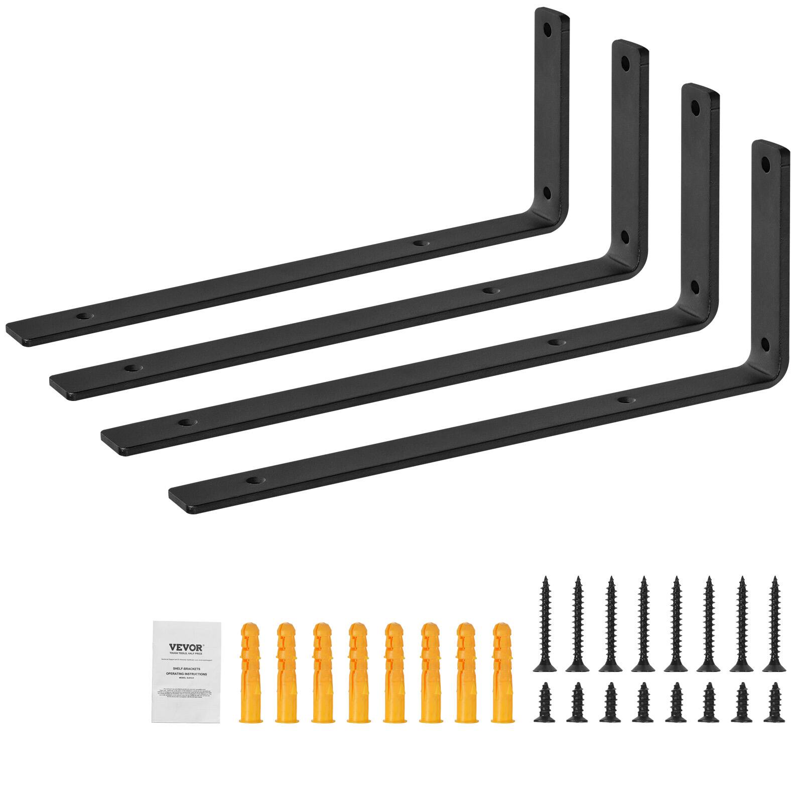 Alt View 5. VEVOR - Shelf Bracket, Heavy Duty Floating Shelf Brackets 10 x 6 in, 4 Pcs Brackets for Shelves, 5mm Thick Matte Black L Shelf - Black.