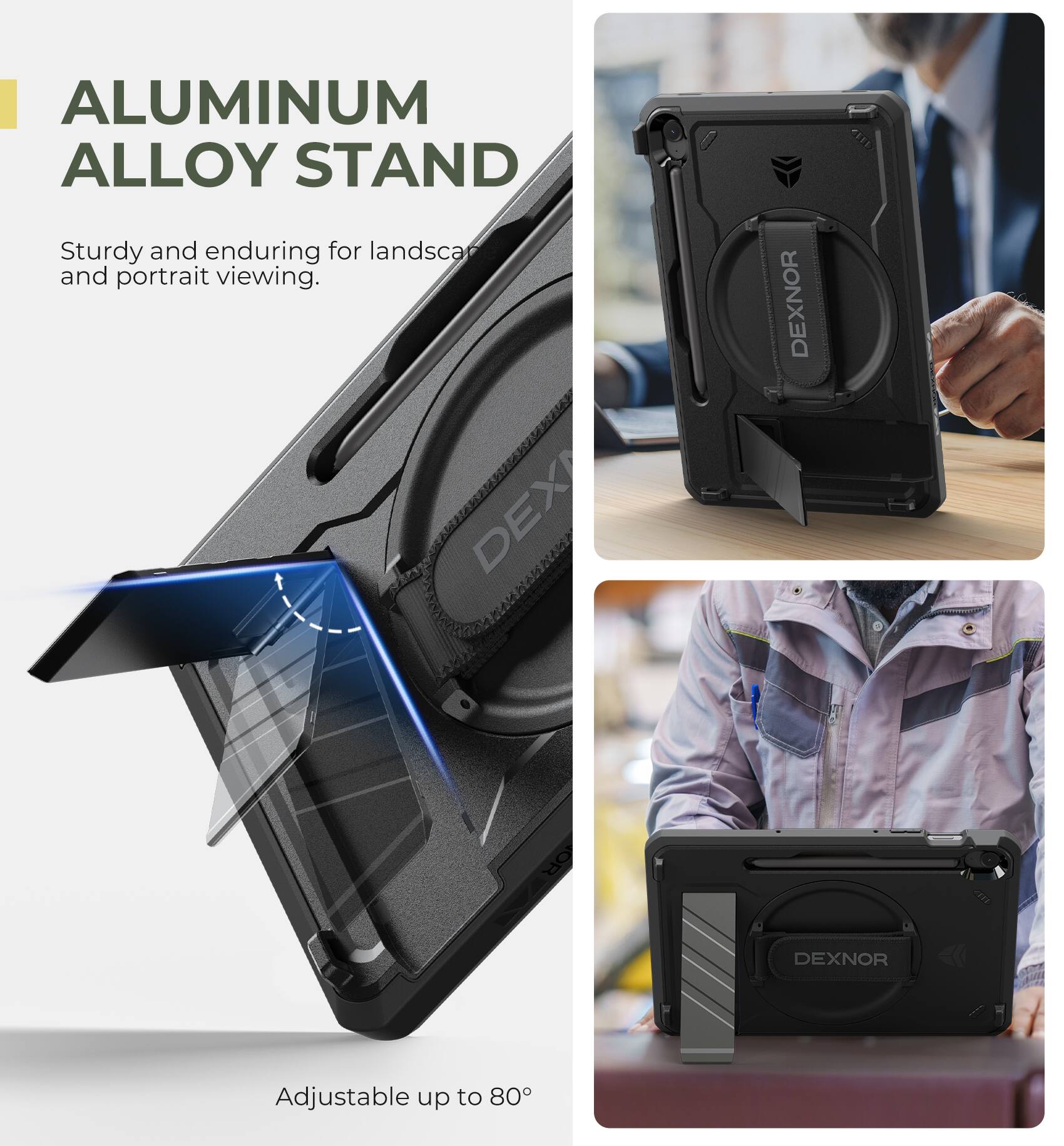 ALUMINUM ALLOY STAND

Sturdy and enduring for landscape and portrait viewing.

Adjustable up to 80°