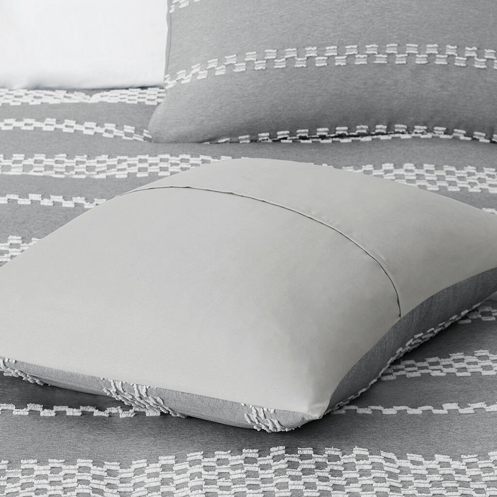 Alt View 2. Gracie Mills - Gracie Mills Robert 5-Piece Striped Clipped Jacquard Comforter Set - Gray.