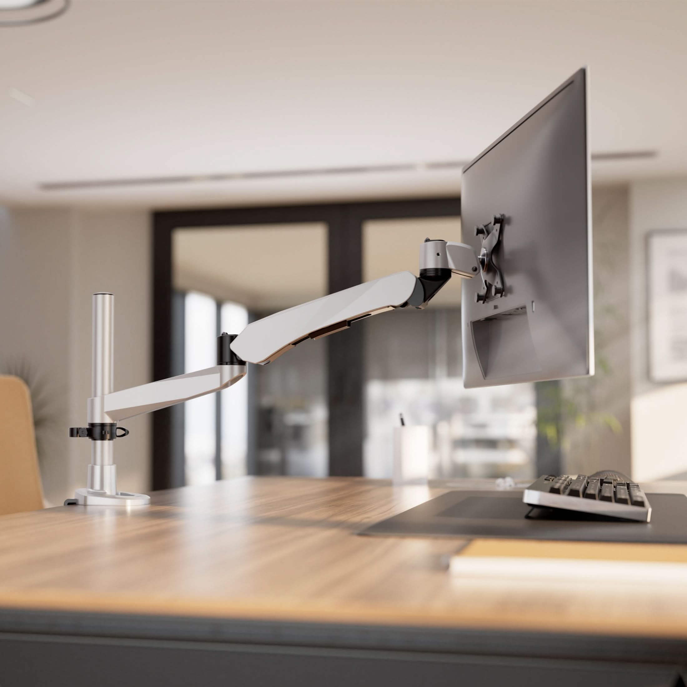 Alt View 7. Mount-It! - CLiX Series Spring Arm Dual-Segmented Single Monitor Mount – Full Motion Desk Arm for 17"-30" Displays, Silver - Silver.