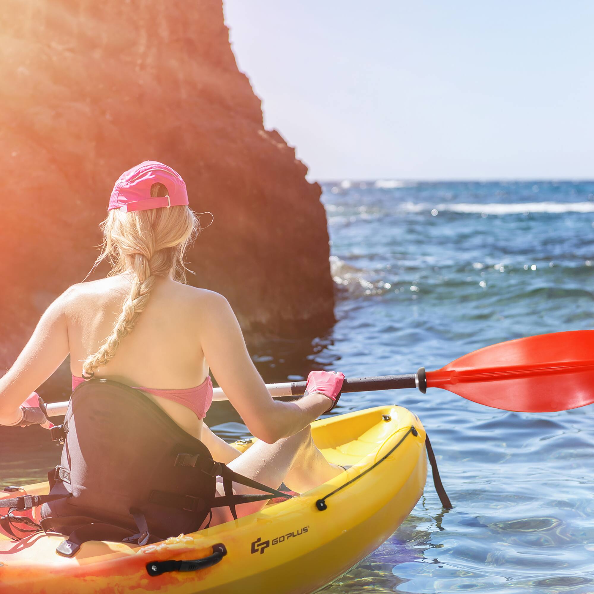Alt View 1. Costway - Costway Single Sit-on-Top Kayak 0ne Person Kayak Boat W/ Detachable Aluminum Paddle - Yellow + Orange.