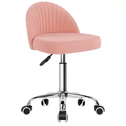 Front. KKTONER - KKTONER Rolling Stool Swivel Chair Velvet Vanity Chairs Height Adjustable stools with Back for Makeup Drafting(Pink) - Pink.