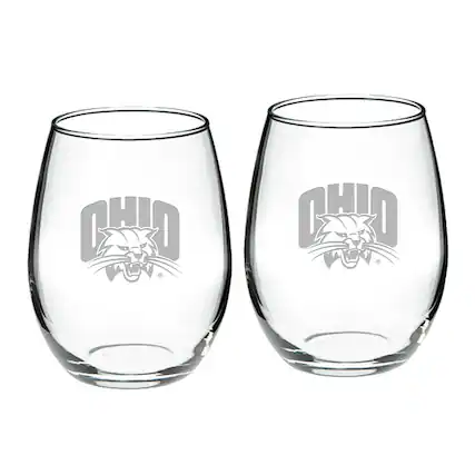 Front. Jardine - Ohio Bobcats 2-Piece 21oz. Stemless Wine Glass Set - Multicolor.