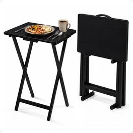 PJ Wood - Folding TV Tray, Collapsible Portable Snack Tables, 2 Piece Set - Black