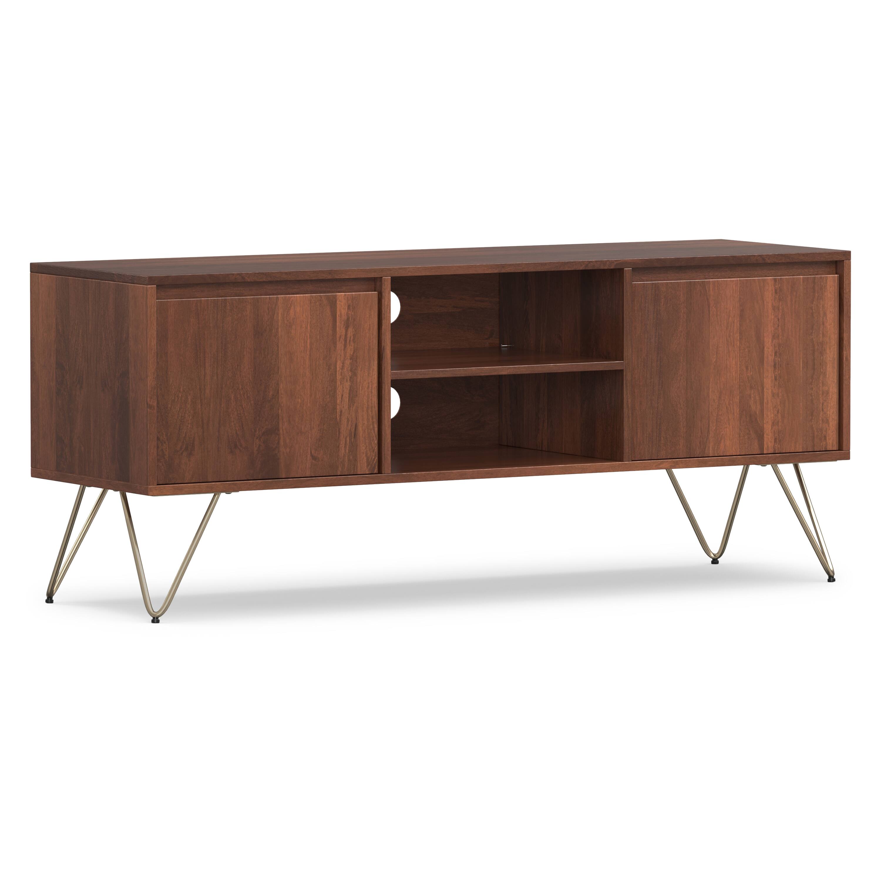 Angle. Simpli Home - Hunter SOLID MANGO WOOD TV Media Stand in Umber Brown, Gold For TVs up to 65 inches - Umber Brown, Gold.