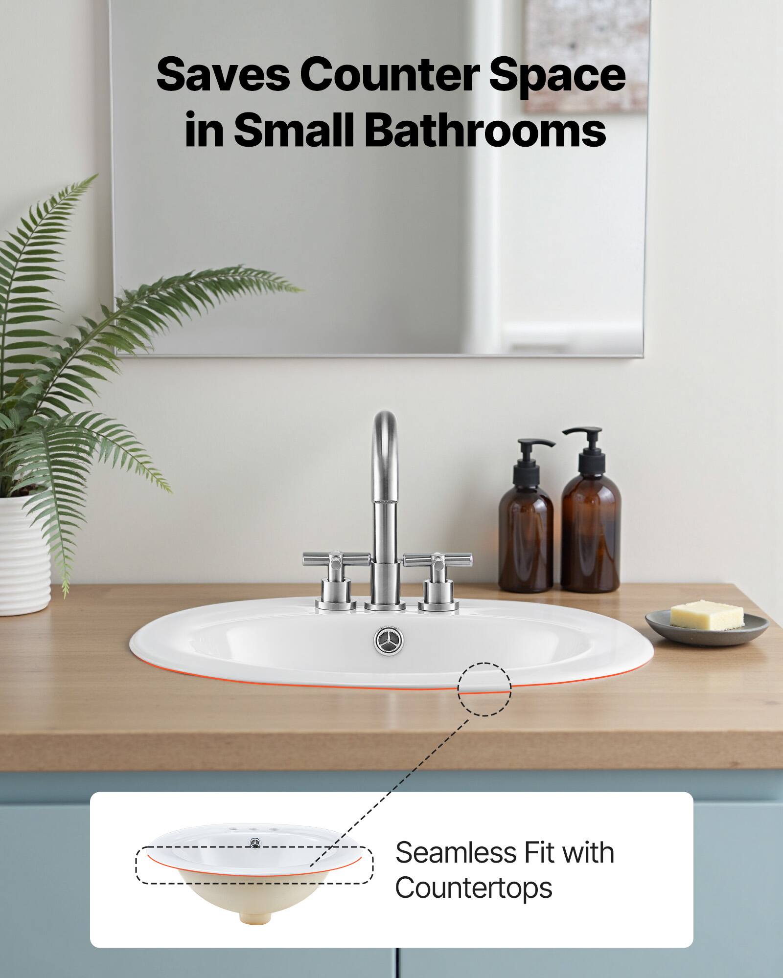 Saves Counter Space in Small Bathrooms

Seamless Fit with Countertops