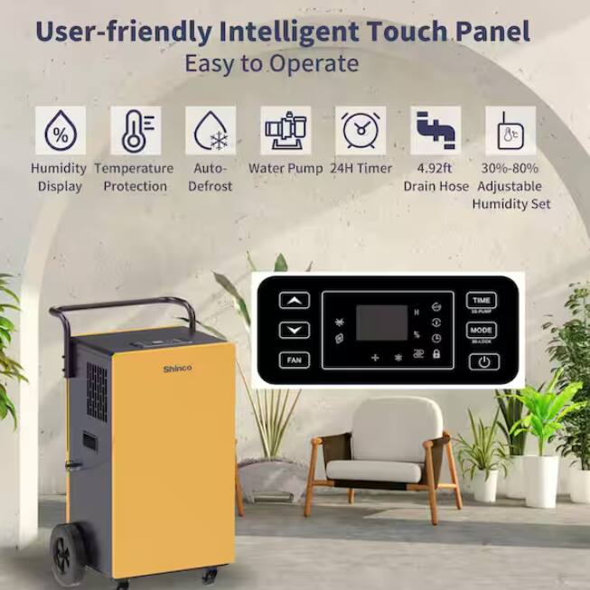 User-friendly Intelligent Touch Panel  
Easy to Operate

- Humidity Display
- Temperature Protection
- Auto-Defrost
- Water Pump
- 24H Timer
- 4.92ft Drain Hose
- 30%-80% Adjustable Humidity Set

Shinco