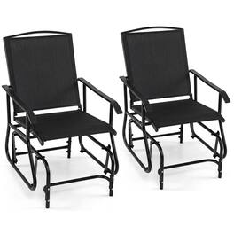 Costway - 2 PCS Outdoor Glider Chair, Porch Glider with Metal Frame Armrests for Deck Poolside - Black