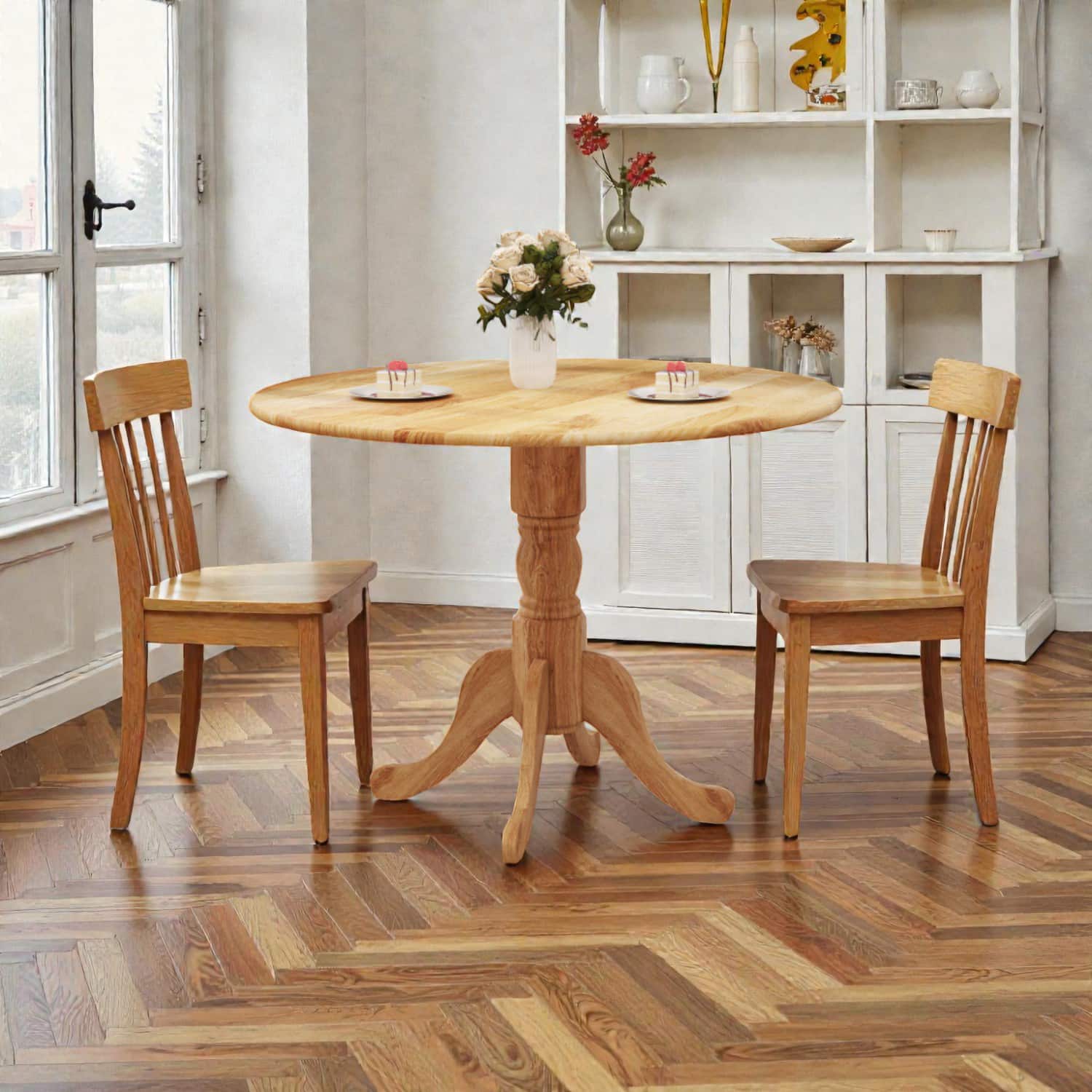 Hivvago - Round Dining Table Crafted in Wood with Trestle Support - Natural