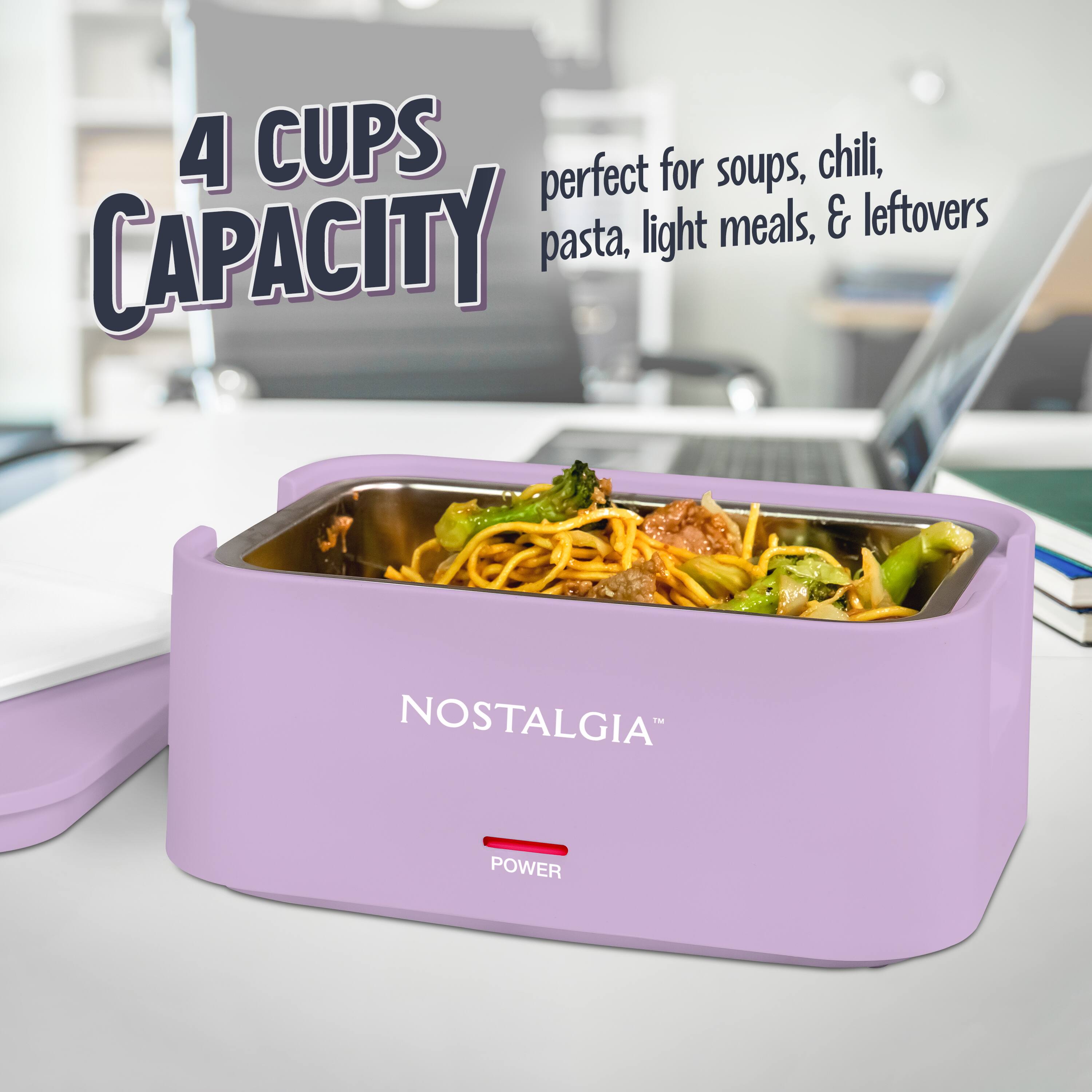 4 CUPS CAPACITY  
perfect for soups, chili, pasta, light meals, & leftovers  
NOSTALGIA™  
POWER