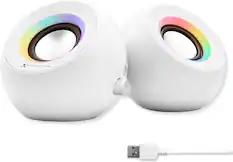 Front. X9 - X9 Performance White Computer Speakers with RGB Lighting, Bluetooth, USB, and AUX - Triple Mode Connection, Dual 2.25" - White.