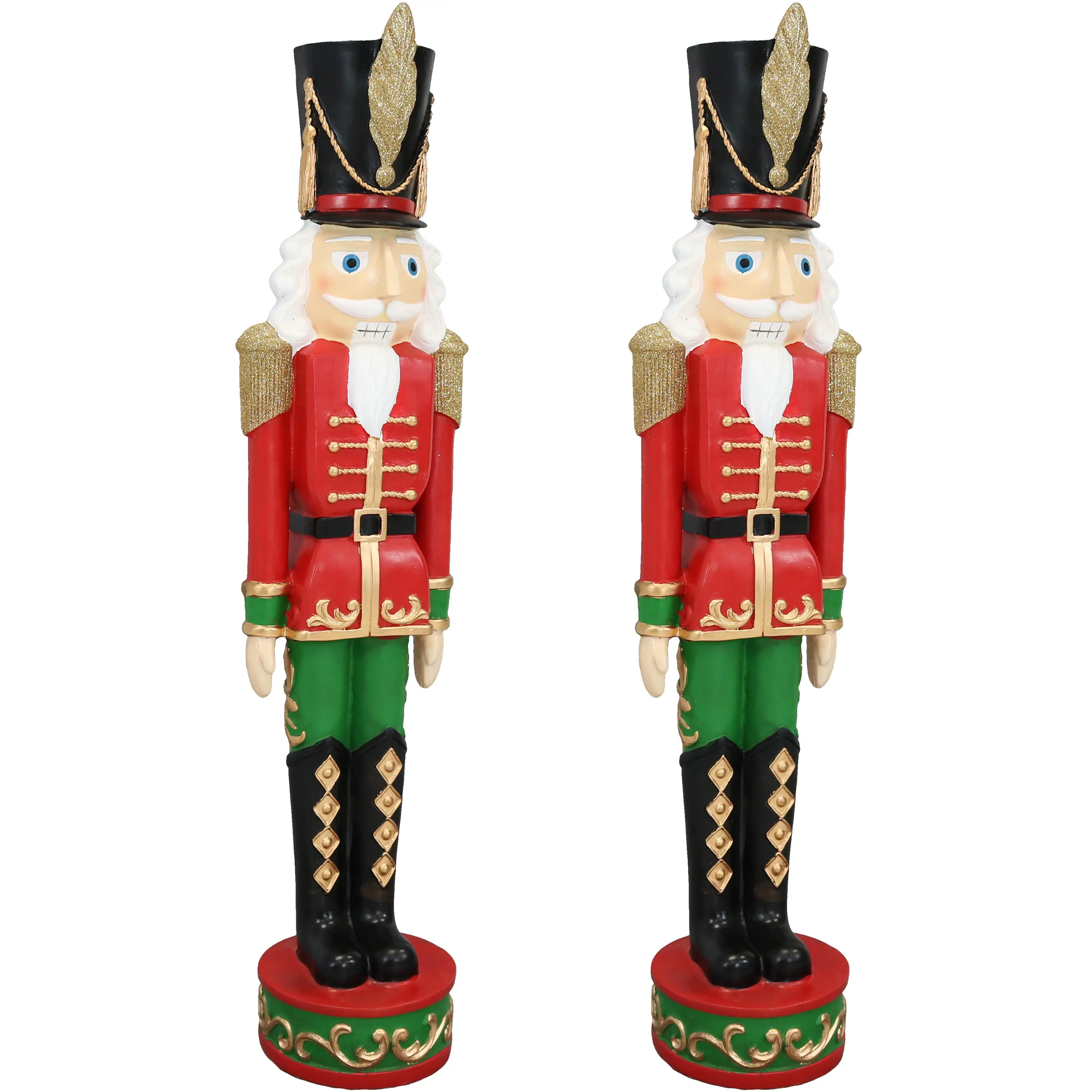 Front. Sunnydaze - Kristoff the Christmas Nutcracker Soldier - 2 Statues - 37" - Red.