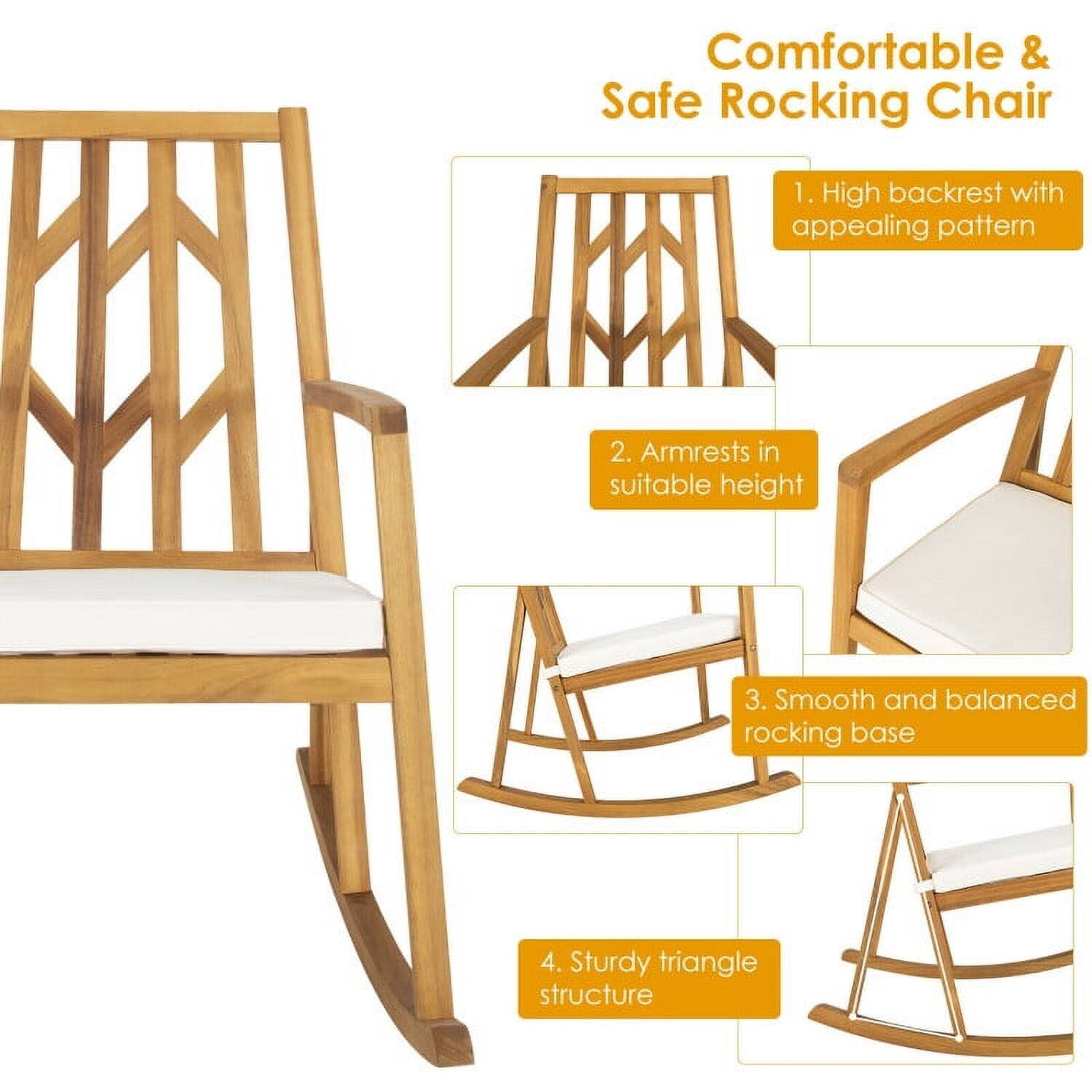 Comfortable & Safe Rocking Chair

1. High backrest with appealing pattern
2. Armrests in suitable height
3. Smooth and balanced rocking base
4. Sturdy triangle structure