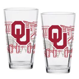 Indigo Falls - Oklahoma Sooners Two-Pack 16oz. Campus Line Art Pint Glass Set - Multicolor