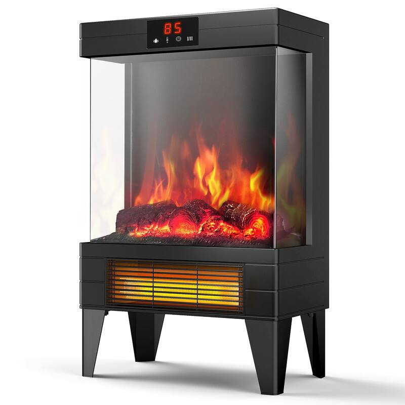 Etust - Electric Fireplace Heater 24.41" Freestanding Faux Stove for Indoor Use with Panoramic Flame & Thermostat - Black