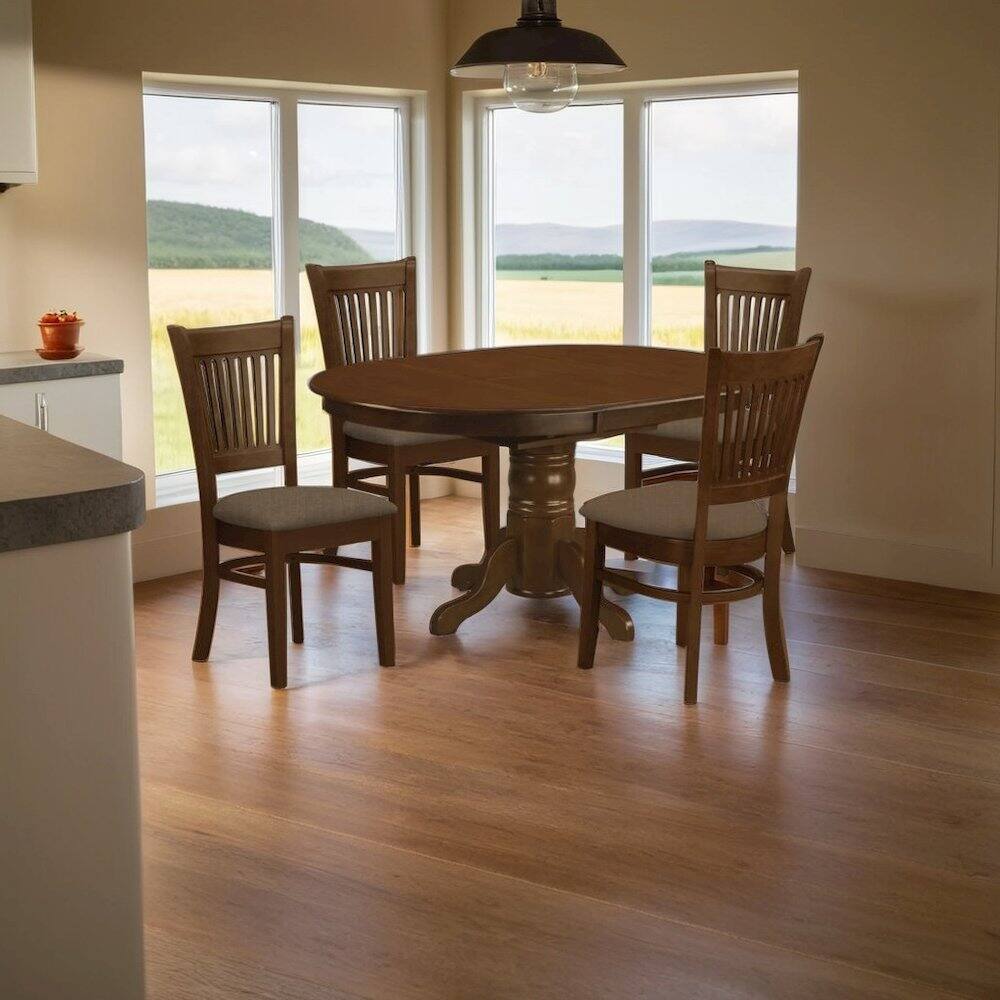 Left. FurniFact - Elegant Dining Room Table Set for 4 with Fabric Chairs and Extendable Leaf - Espresso.