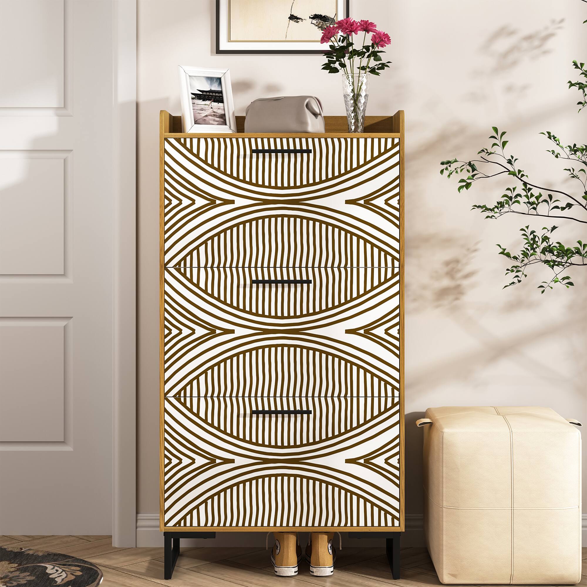 Alt View 1. Spaco - 3 Flip Drawers Shoe Cabinet For Entryway, Slim Hidden Shoe Storage Cabinet, Narrow Shoe Rack Organizer - Brown.