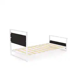 East West Furniture - Erie metal bed frame with 4 Metal Legs - Lavish Bed in Powder Coating Color and Wood laminate - White