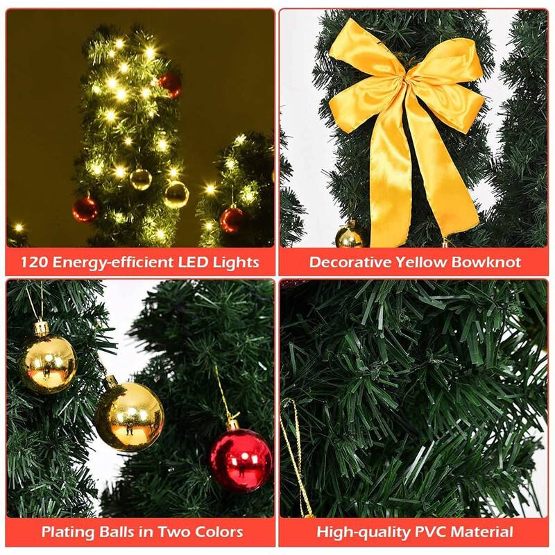 120 Energy-efficient LED Lights  
Decorative Yellow Bowknot  
Plating Balls in Two Colors  
High-quality PVC Material