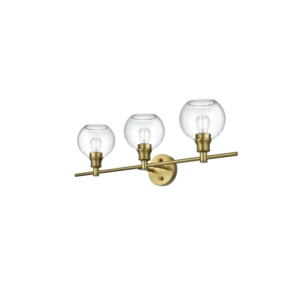 Left. Living District - Collier 3 Light Satin Gold and Clear Glass Wall Sconce - Satin Gold.