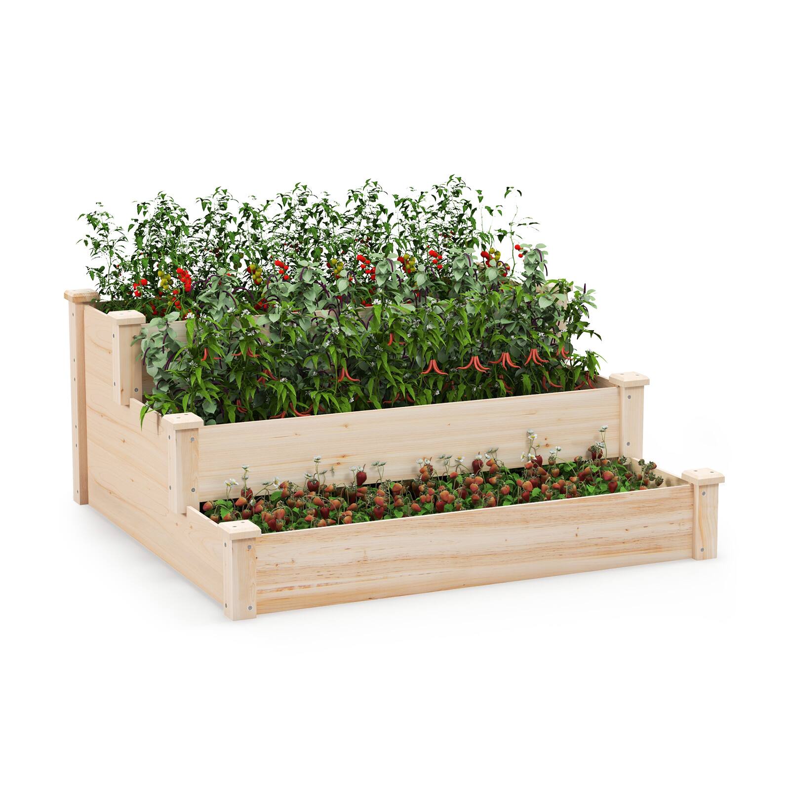 Front. Ecooso - 3-Tier Wooden Raised Garden Bed for Patio Gardening.