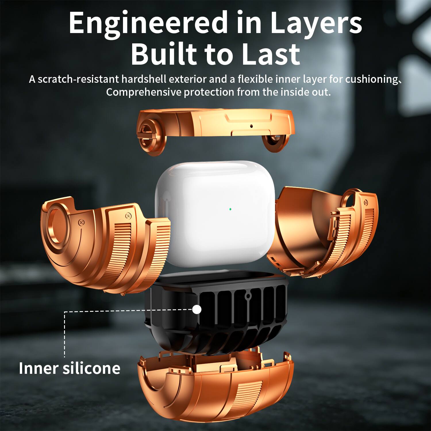 Engineered in Layers Built to Last  
A scratch-resistant hardshell exterior and a flexible inner layer for cushioning, Comprehensive protection from the inside out.  
Inner silicone