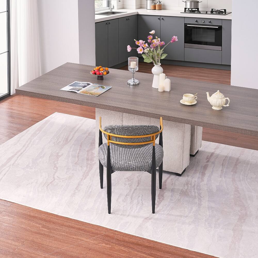 Alt View 6. Loheer - Loheer Modern Upholstered Dining Chairs Set of 2 Grey Fabric Ergonomic Seat Black Metal Frame Gold Armrests - Grey.