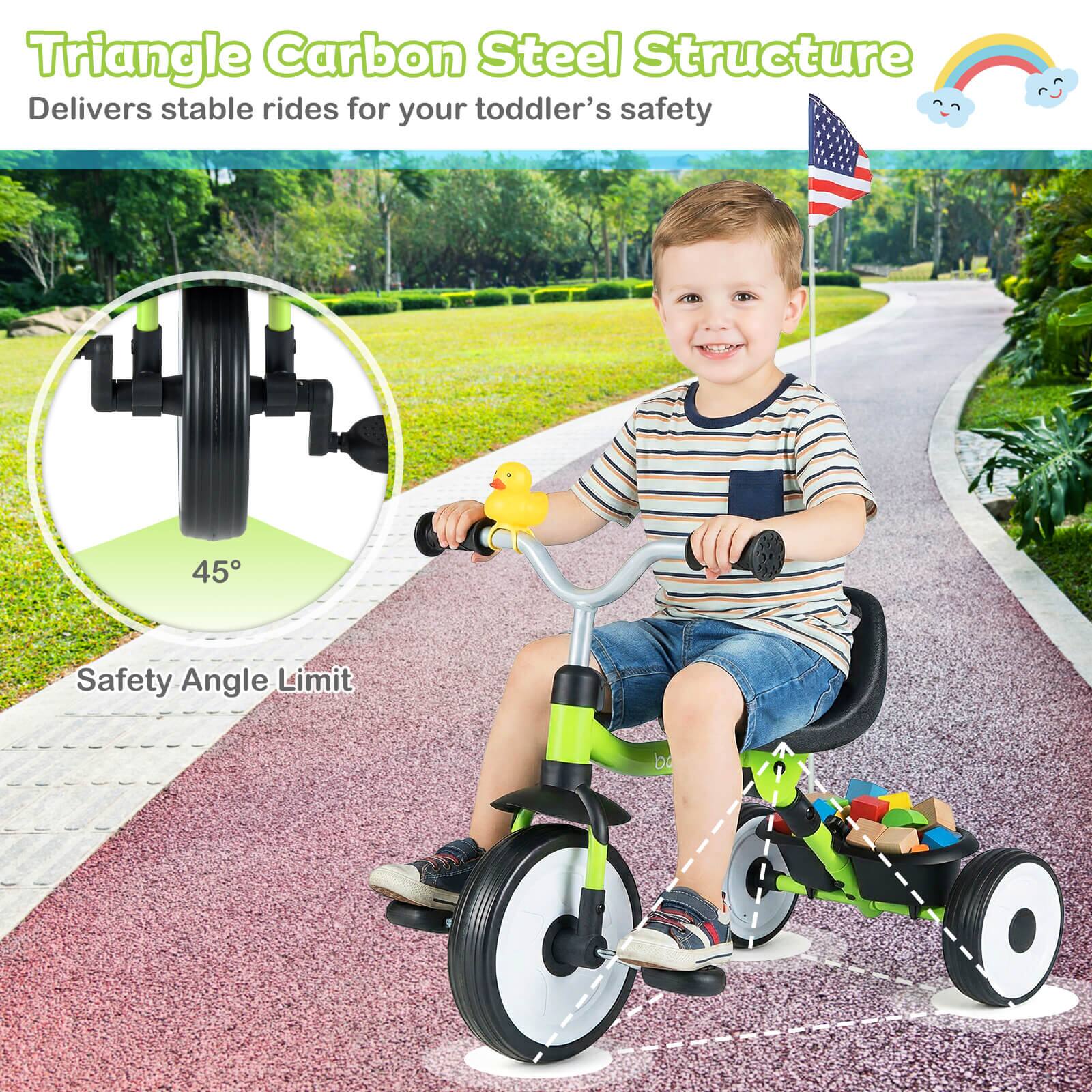 Triangle Carbon Steel Structure  
Delivers stable rides for your toddler's safety  

45° Safety Angle Limit
