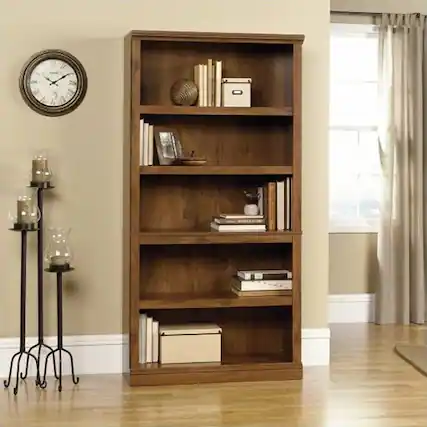 Front. Hivvago - 5-Shelf Bookcase in Medium Brown Oak Finish - Brown Oak Finish.