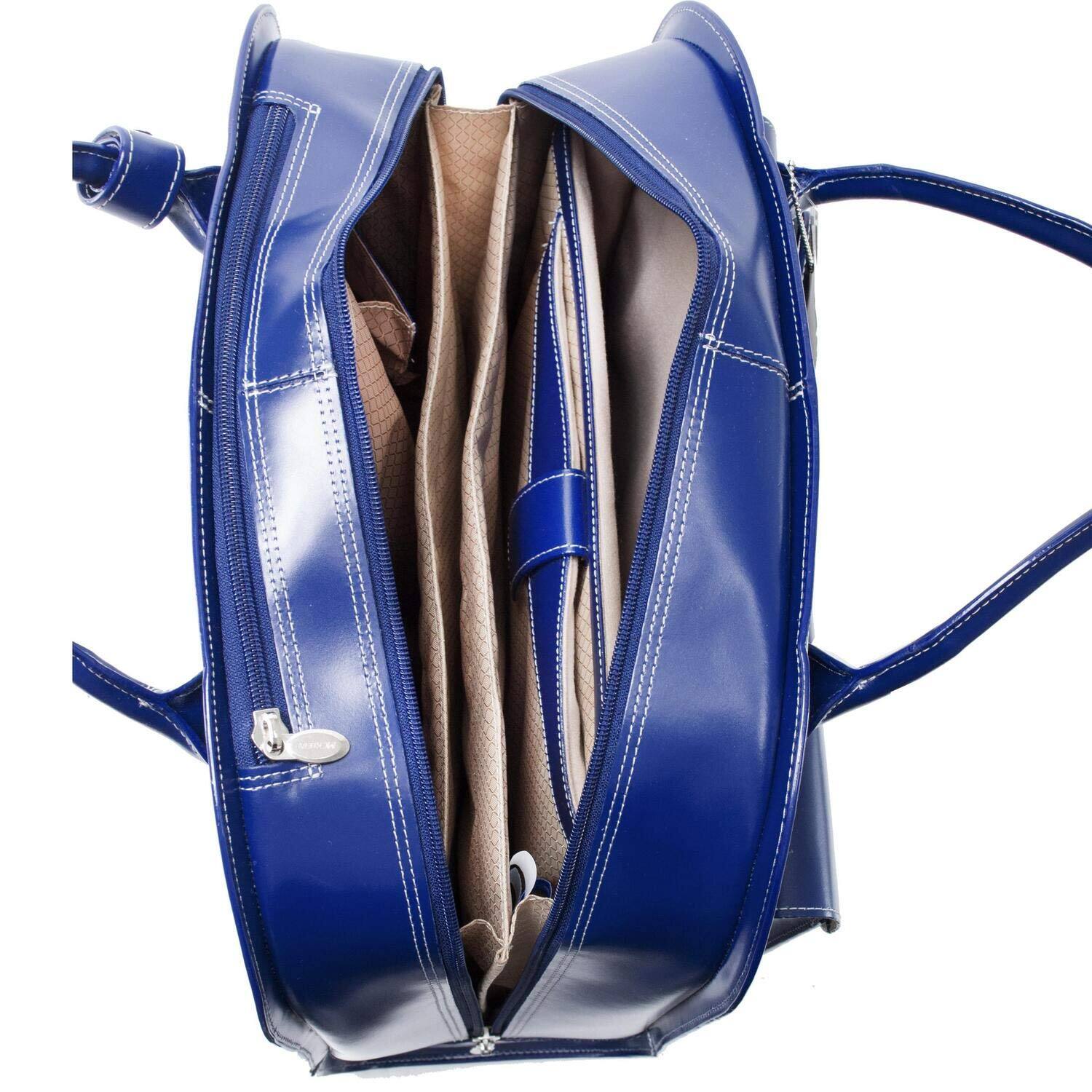 Alt View 4. McKleinUSA - 15-inch Top Grain Leather Wheeled Laptop Briefcase, Rolling Women's Business Overnight Bag, Removable Trolley Case - Navy.