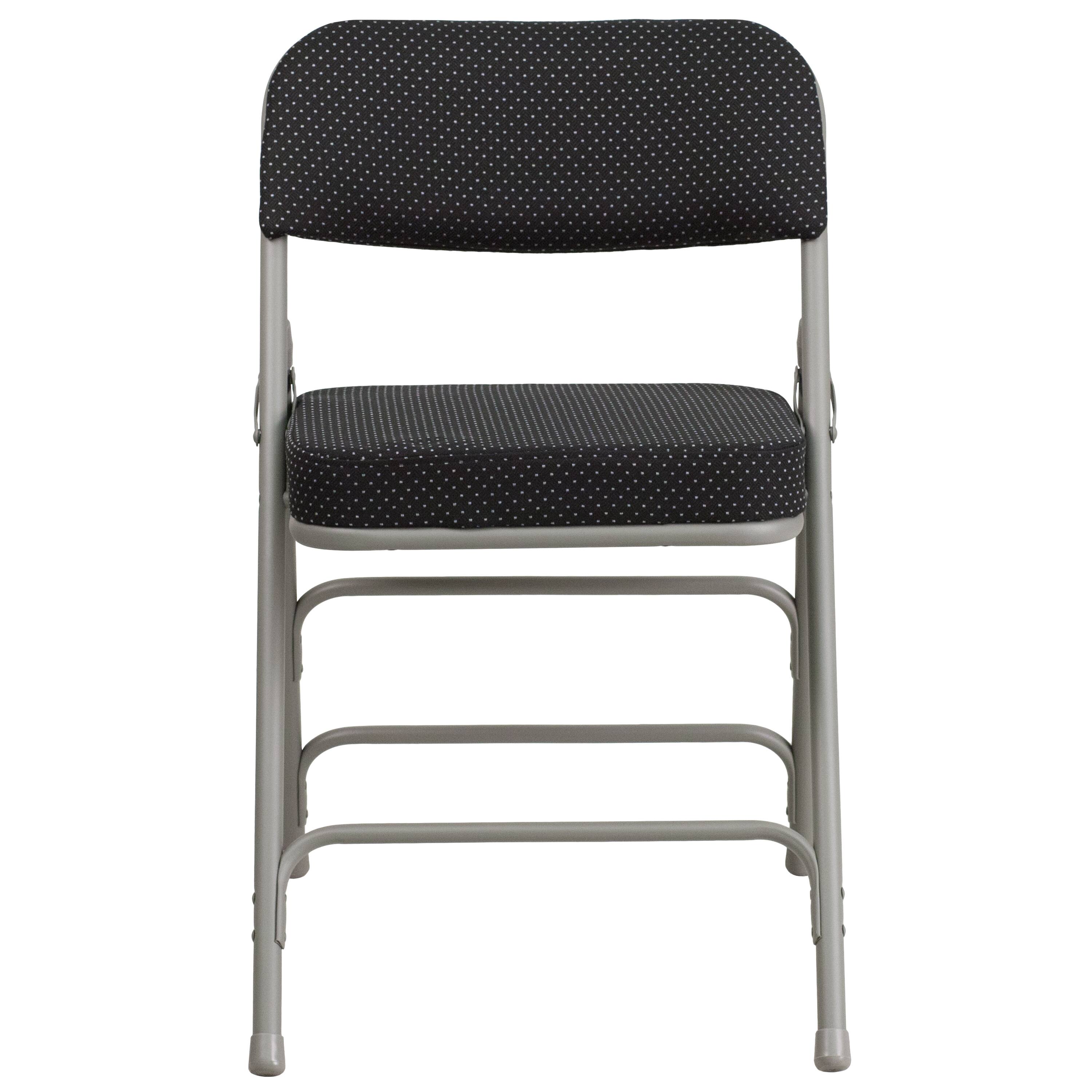 Alt View 8. Emma + Oliver - 2 Pack Premium Curved Triple Braced & Hinged Fabric Upholstered Metal Folding Chair - Black.