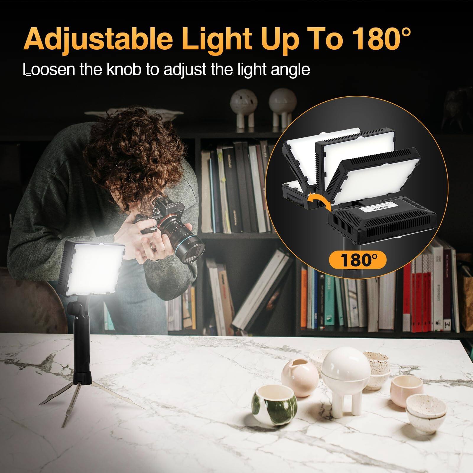 Adjustable Light Up To 180°

Loosen the knob to adjust the light angle

180°