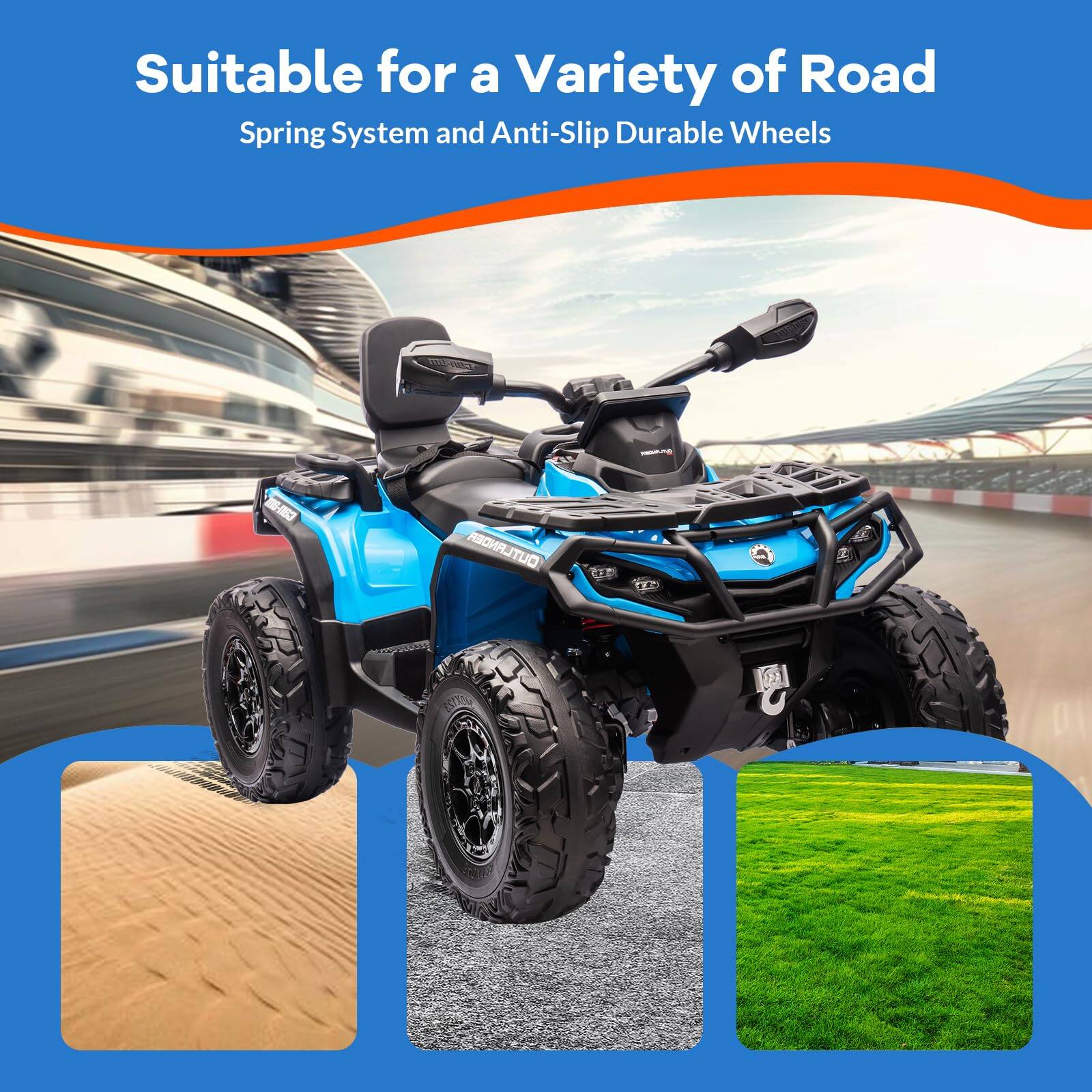 Suitable for a Variety of Road  
Spring System and Anti-Slip Durable Wheels