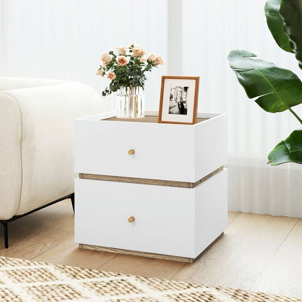 Alt View 4. Kadyn - Nightstand, Night Stand,2-Drawer Modern Nightstand with Storage for Living Room Bedroom - White.