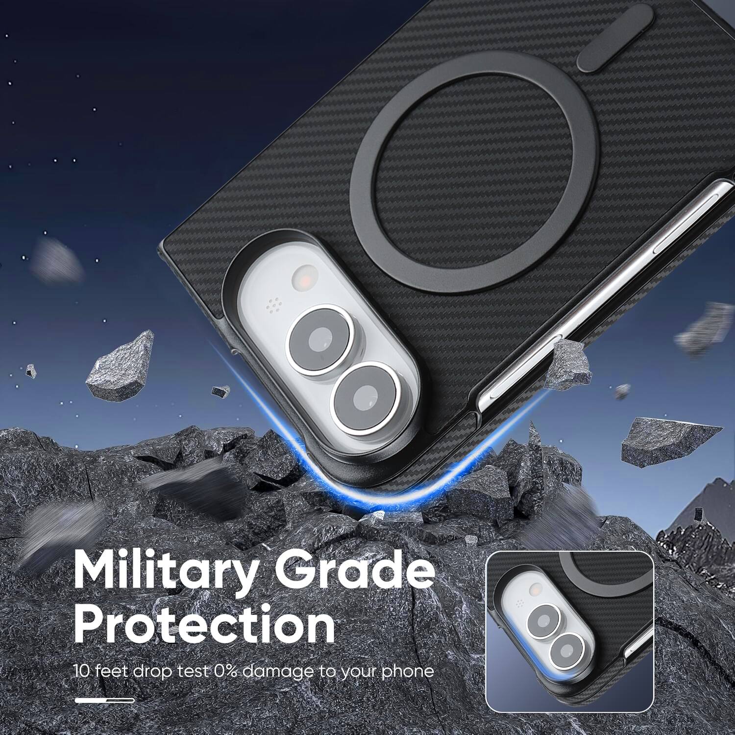 Military Grade Protection  
10 feet drop test 0% damage to your phone