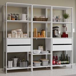 Madesa - Kitchen Pantry Storage Rack with 4 Drawers and Open Shelves 78"L - White - White