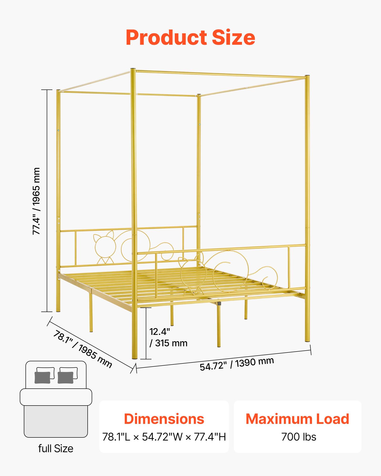 Product Size

Dimensions: 78.1"L x 54.72"W x 77.4"H

Maximum Load: 700 lbs

Full Size: 78.1" / 1985 mm x 54.72" / 1390 mm x 77.4" / 1965 mm

12.4" / 315 mm