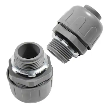 Front. HQRP - 3/4 in Liquid-Tight Conduit Fitting, Nonmetallic PVC 180 Degree Straight, UL Listed, 2-Pack - Gray.