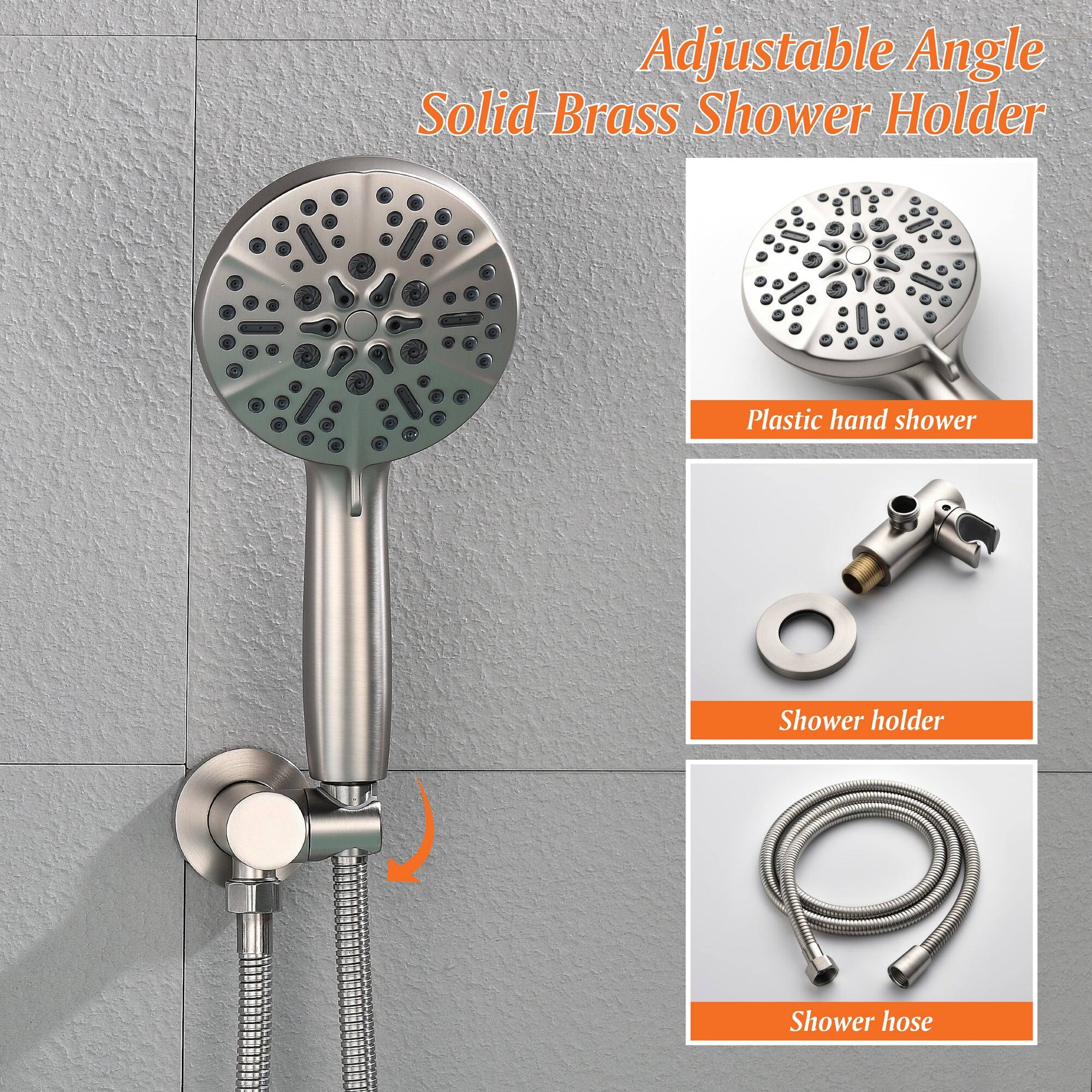 Adjustable Angle Solid Brass Shower Holder

- Plastic hand shower
- Shower holder
- Shower hose