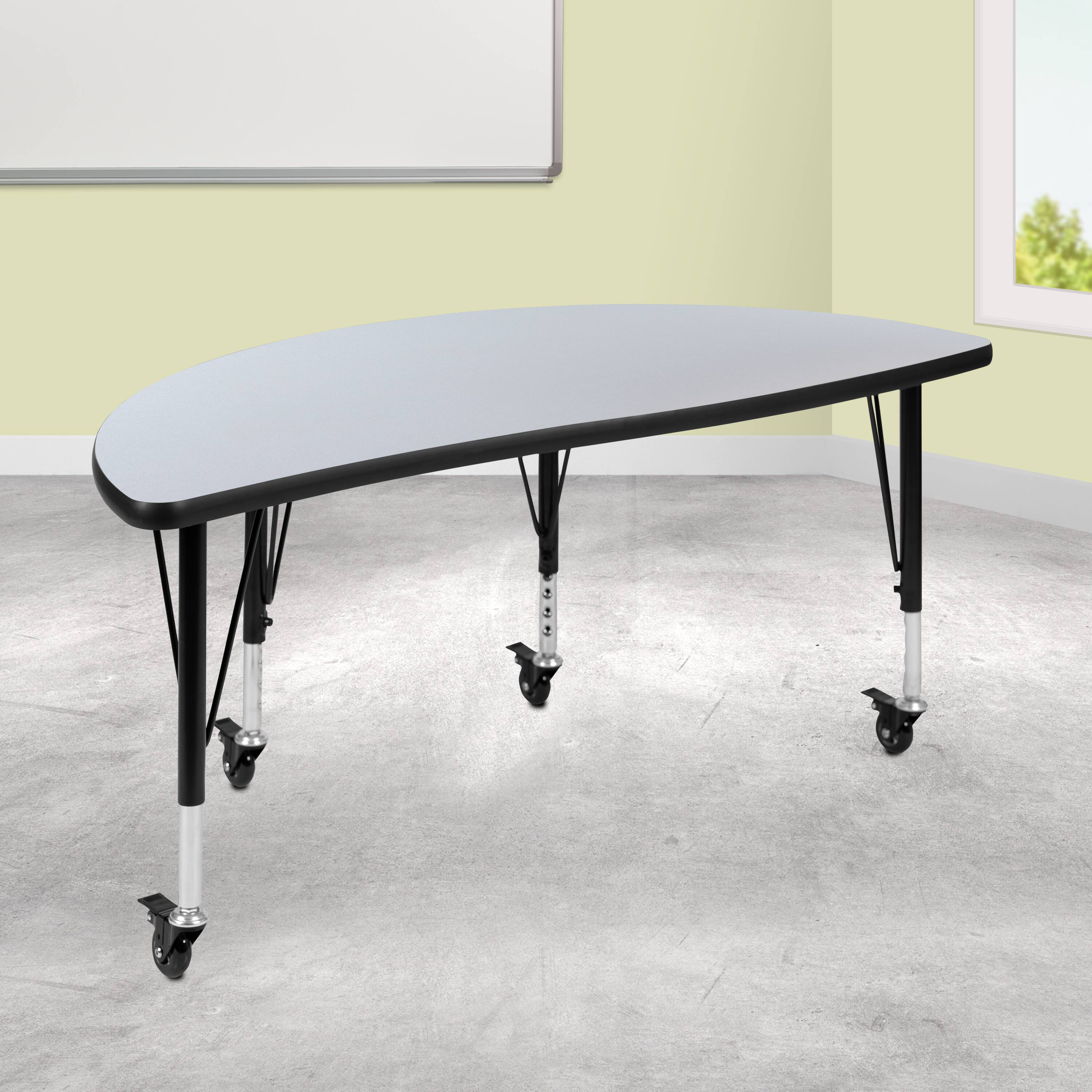 Alt View 1. Emma + Oliver - Mobile 47.5" Half Circle Wave Flexible Collaborative Kids Adjustable Activity Table - Grey.
