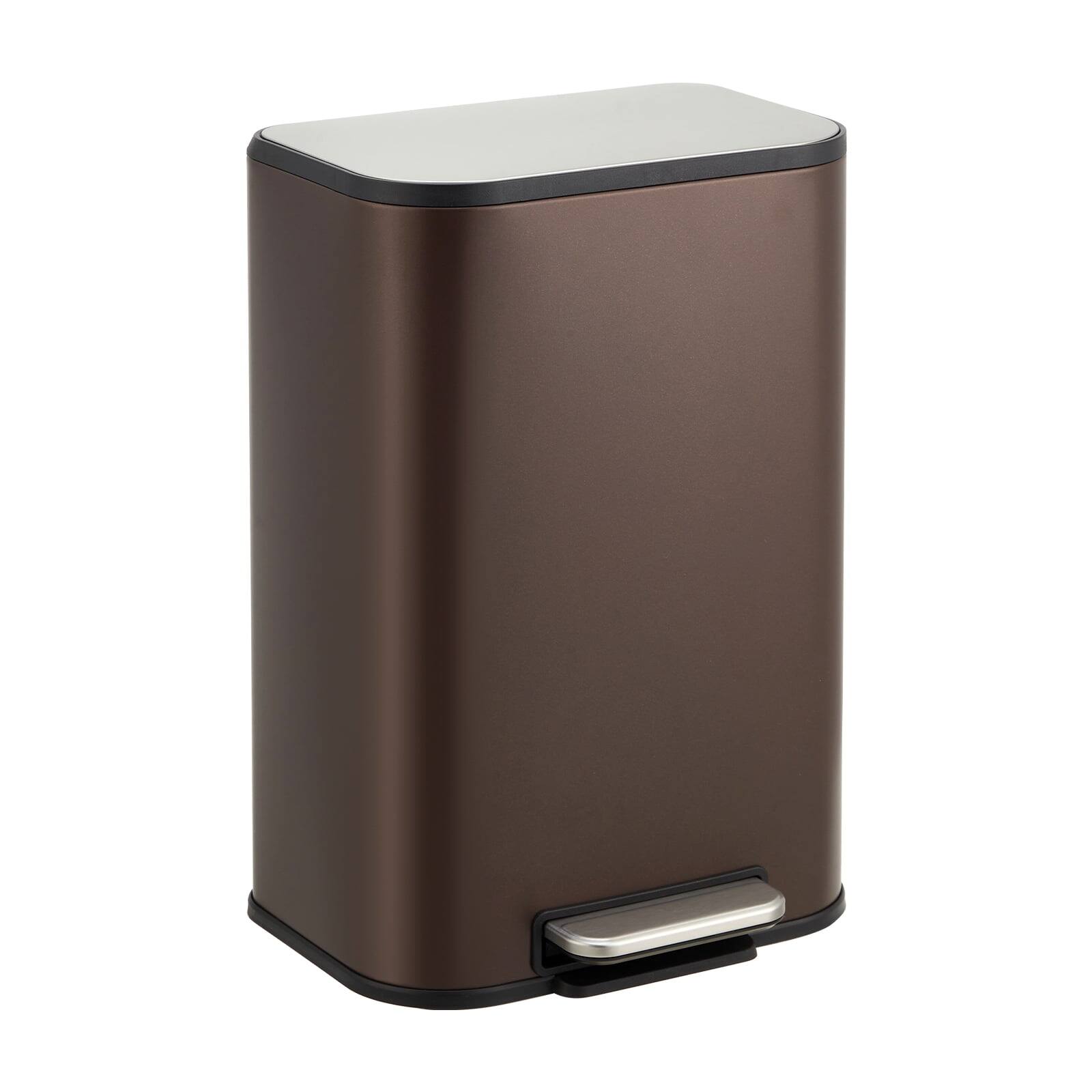 Homhougo - 8 Gallon Step Open Garbage Can, Stainless Steel Waste Bin with Removable Inner Bucket for Kitchen, Office - Brown 12L