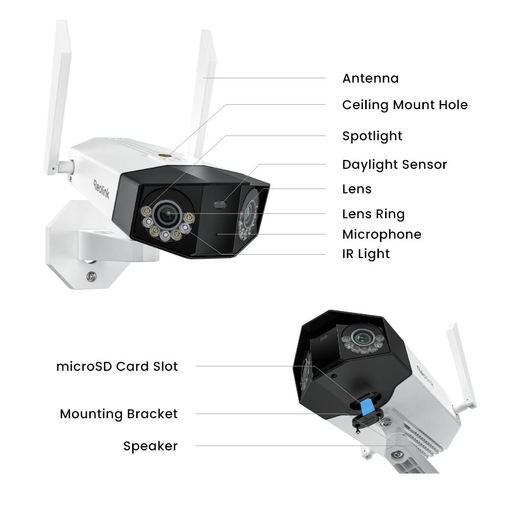 Antenna  
Ceiling Mount Hole  
Spotlight  
Daylight Sensor  
Lens  
Lens Ring  
Microphone  
IR Light  
microSD Card Slot  
Mounting Bracket  
Speaker