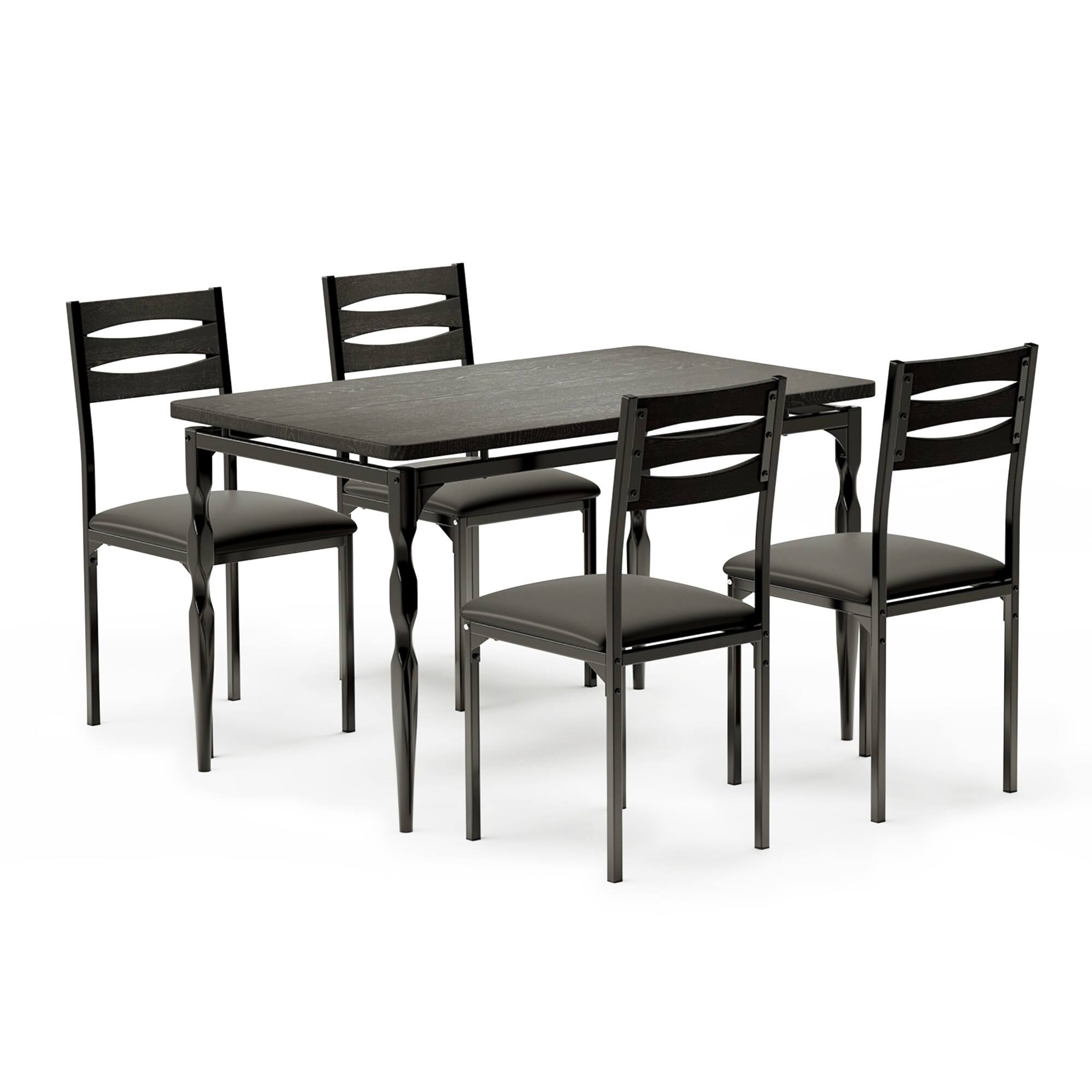 Left. Homhougo - Dining Table Set for 4, 5 Piece Dining Table and Chairs Set of 4 - Black.