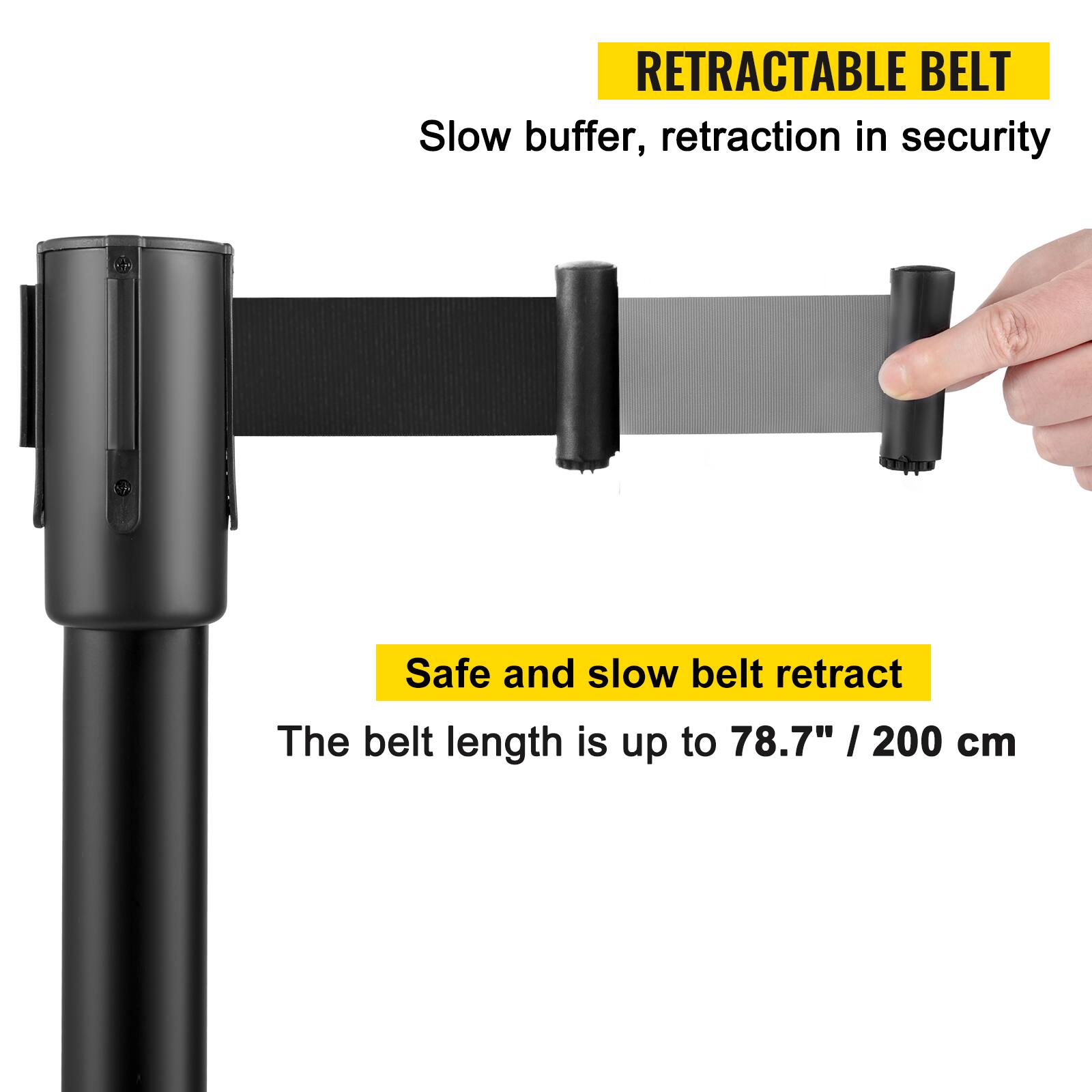 RETRACTABLE BELT  
Slow buffer, retraction in security  

Safe and slow belt retract  
The belt length is up to 78.7" / 200 cm