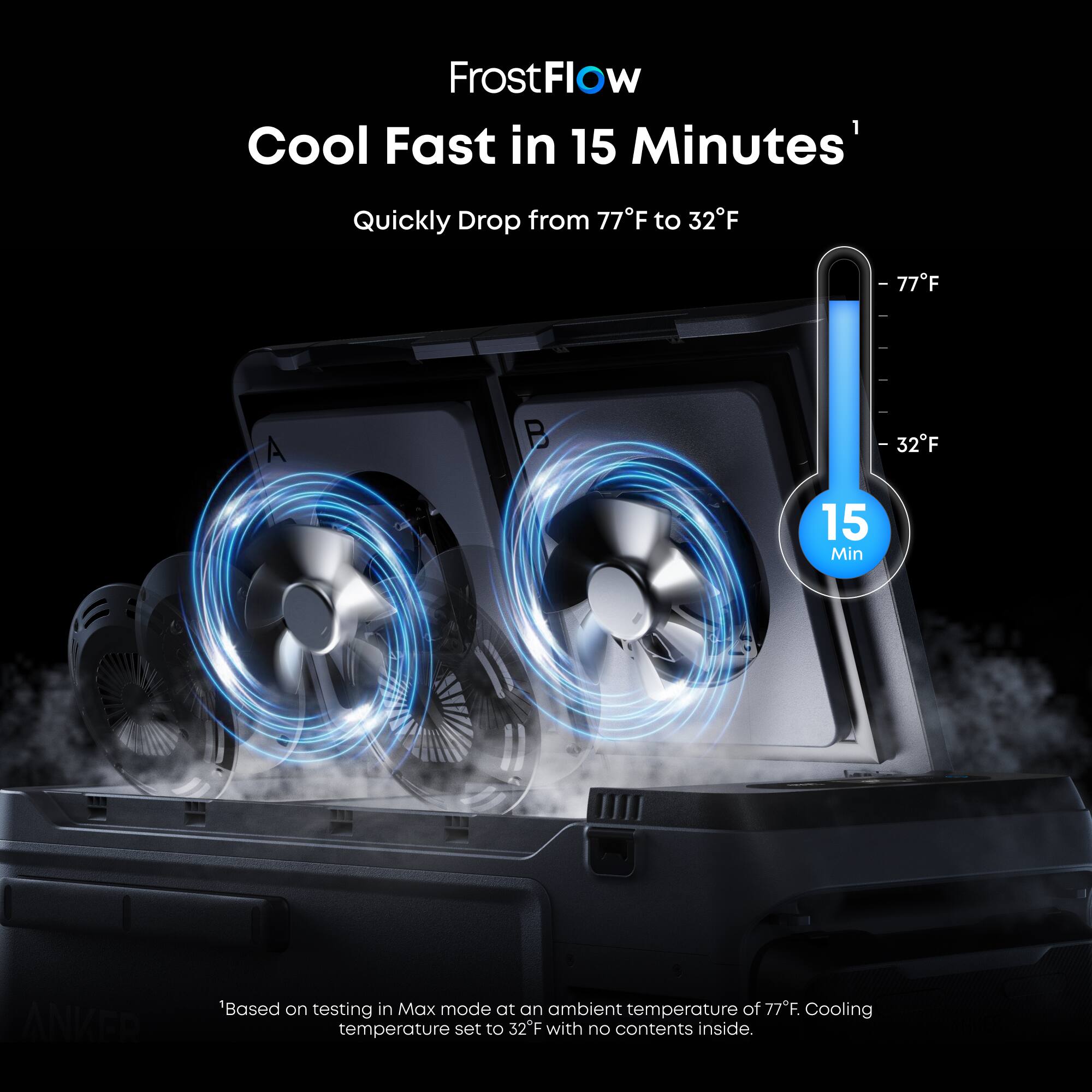 FrostFlow  
Cool Fast in 15 Minutes¹  
Quickly Drop from 77°F to 32°F  

¹Based on testing in Max mode at an ambient temperature of 77°F. Cooling temperature set to 32°F with no contents inside.