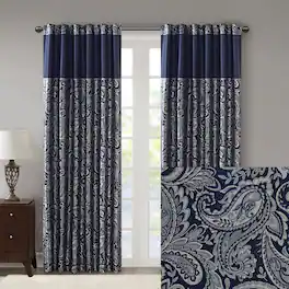 BreeBe - Jacquard Curtain Panel Pair - Navy