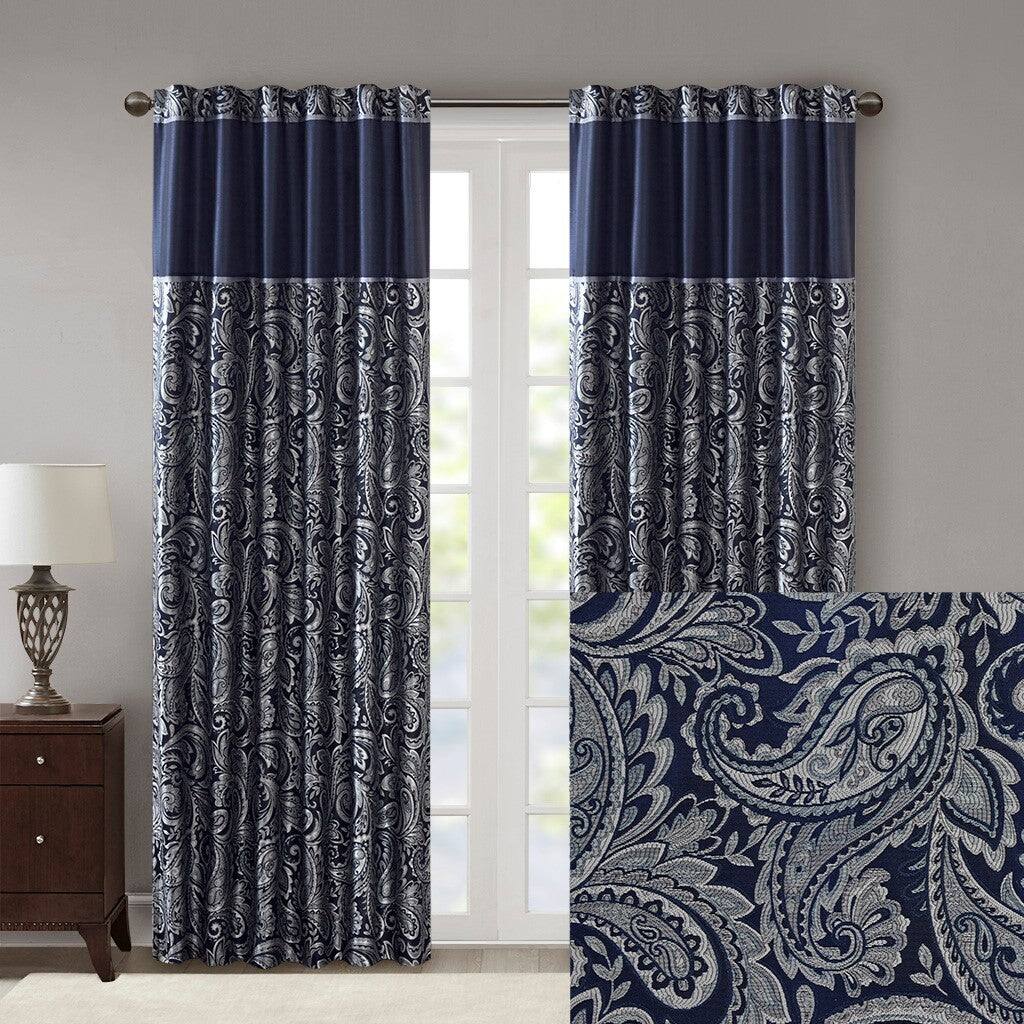 Angle. BreeBe - Jacquard Curtain Panel Pair(2 Pcs Window Panels) - Navy.