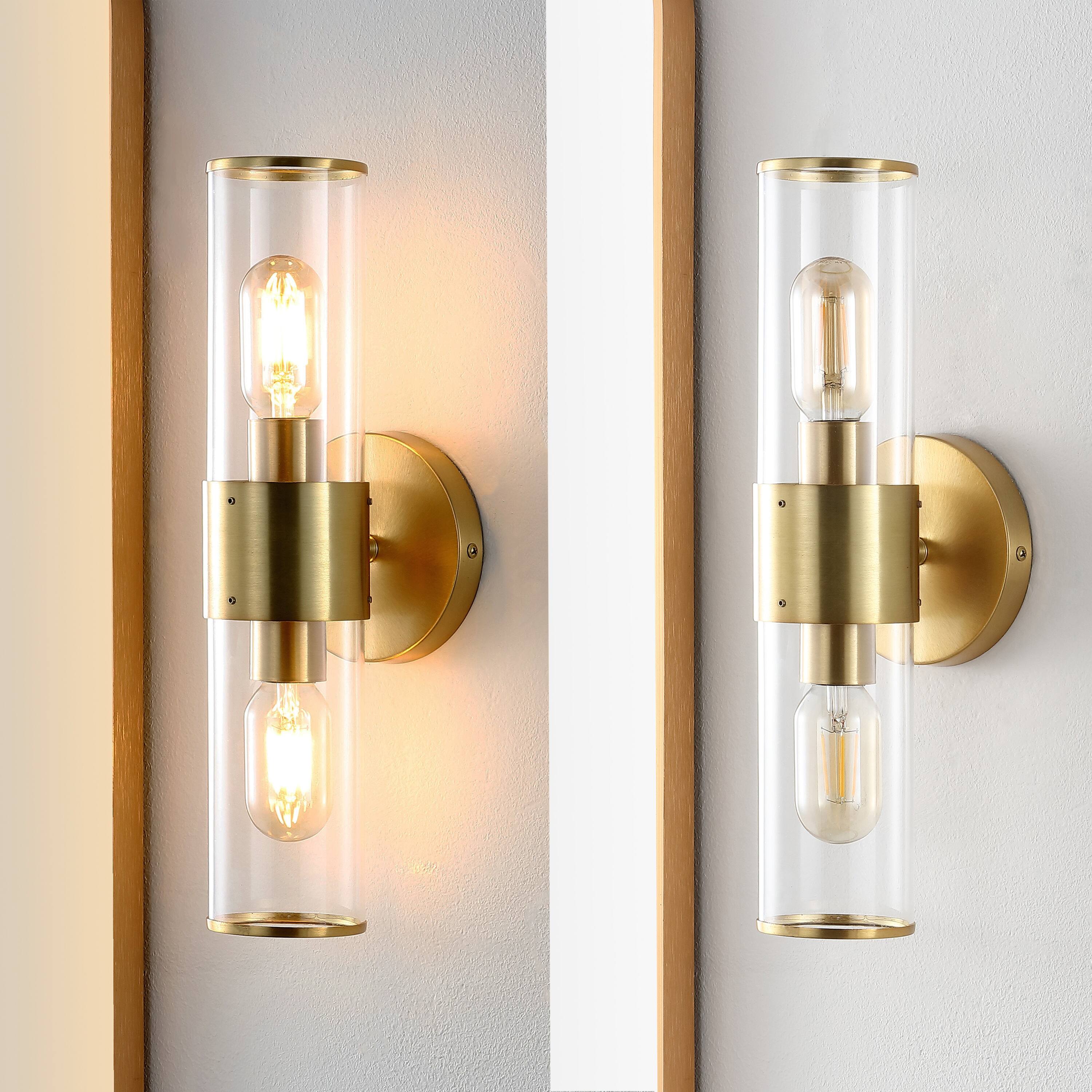 Alt View 3. Jonathan Y - Quinn 15.5" 2-Light Mid-Century Modern Iron/Acrylic LED Sconce, Brass Gold/Clear - Brass Gold/Clear.